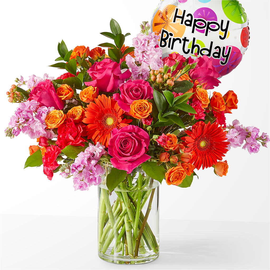 Fiesta Bouquet with Birthday Balloon – AMELIA'S FLOWERS, Naples FL