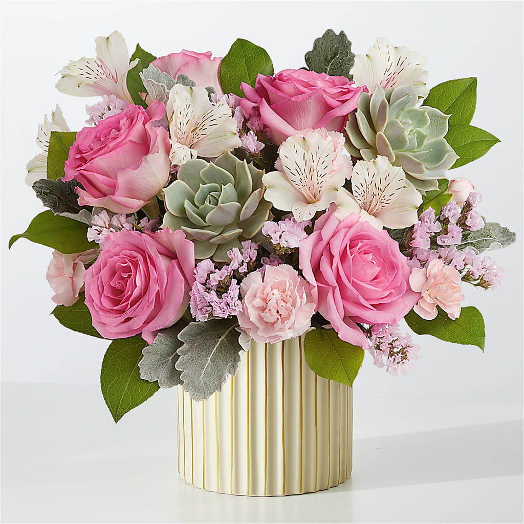 Dusty Rose Bouquet with Ivory Vase – AMELIA'S FLOWERS, Naples FL