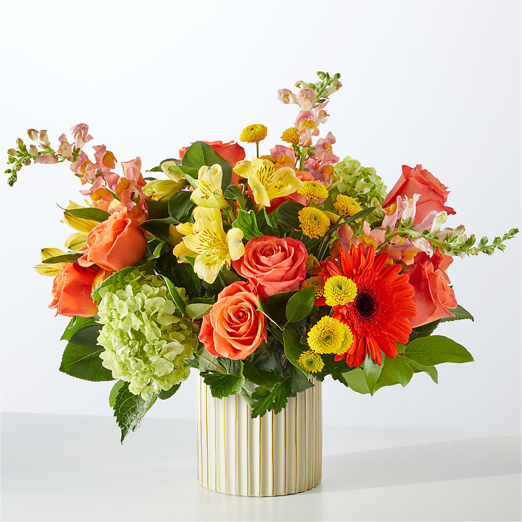 Autumn Sunshine Bouquet with Ivory Vase – AMELIA'S FLOWERS, Naples FL