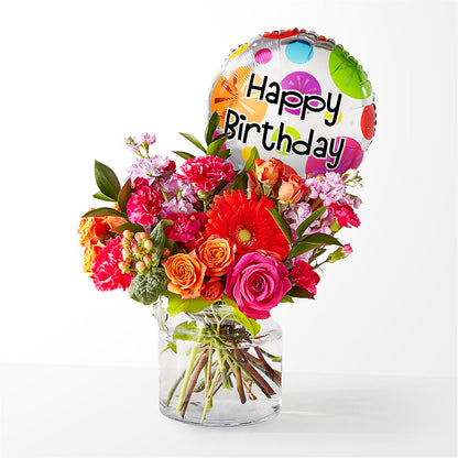 Fiesta Bouquet with Birthday Balloon – AMELIA'S FLOWERS, Naples FL