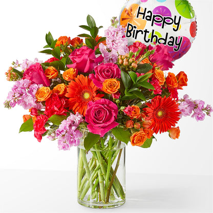 Fiesta Bouquet with Birthday Balloon – AMELIA'S FLOWERS, Naples FL