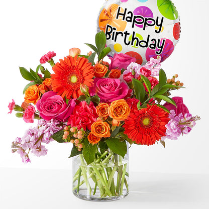 Fiesta Bouquet with Birthday Balloon – AMELIA'S FLOWERS, Naples FL