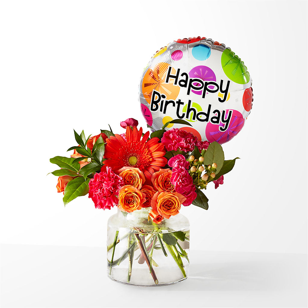 Fiesta Bouquet with Birthday Balloon – AMELIA'S FLOWERS, Naples FL