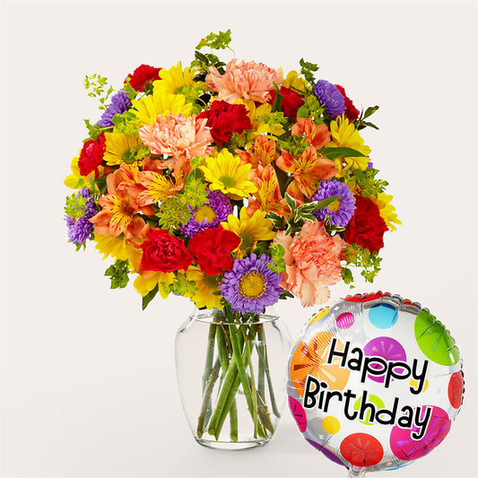 Kaleidoscope Bouquet with Birthday Balloon – AMELIA'S FLOWERS, Naples FL