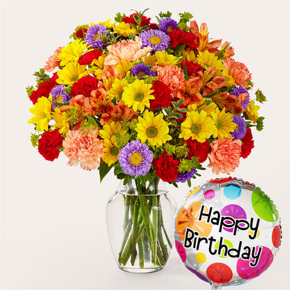 Kaleidoscope Bouquet with Birthday Balloon – AMELIA'S FLOWERS, Naples FL