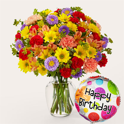 Kaleidoscope Bouquet with Birthday Balloon – AMELIA'S FLOWERS, Naples FL