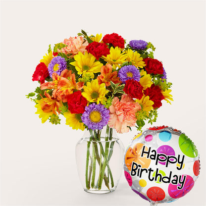 Kaleidoscope Bouquet with Birthday Balloon – AMELIA'S FLOWERS, Naples FL