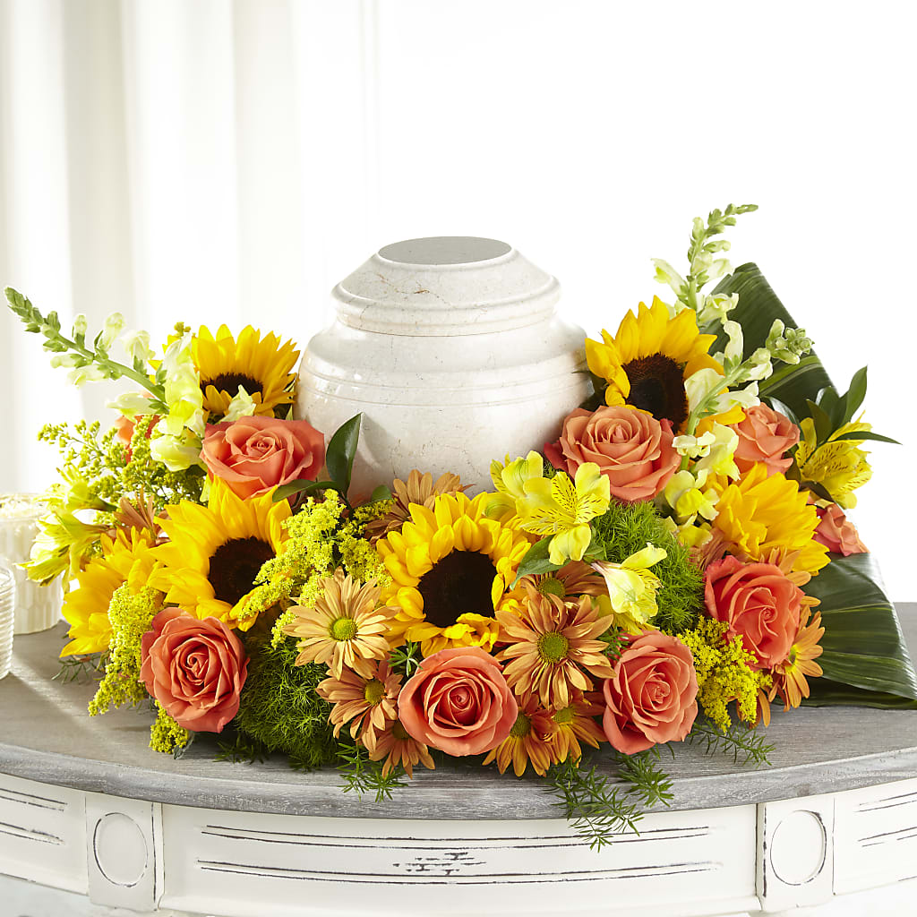 Faithful Sunflower Cremation Adornment – AMELIA'S FLOWERS, Naples FL