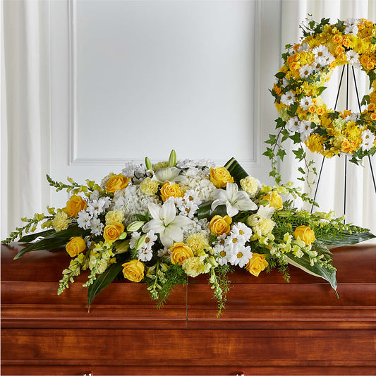 Golden Harmony Casket Spray – AMELIA'S FLOWERS, Naples FL