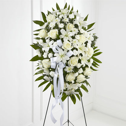Exquisite Tribute Standing Spray-White Ribbon – AMELIA'S FLOWERS, Naples FL