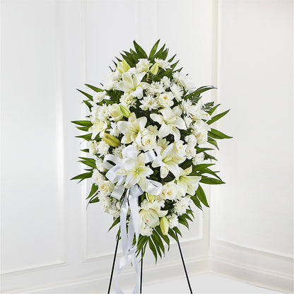 Exquisite Tribute Standing Spray-White Ribbon – AMELIA'S FLOWERS, Naples FL