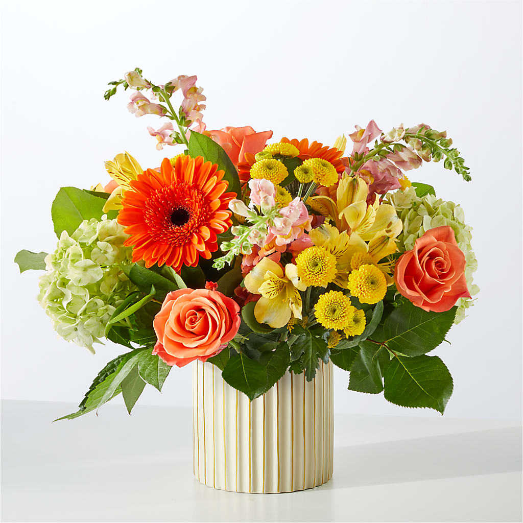 Autumn Sunshine Bouquet with Ivory Vase – AMELIA'S FLOWERS, Naples FL
